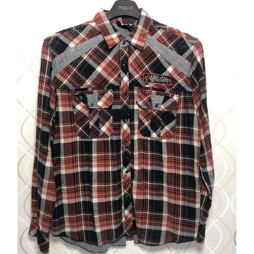 Affliction Black Premium American Customs Button Down Plaid Shirt size XL